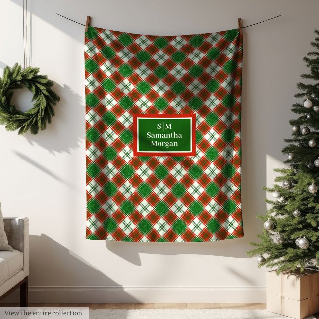 Manta Polar Red Green Checkered Blanket Custom Name Cozy Art (Red Green Checkered Blanket Custom Name Cozy Art)