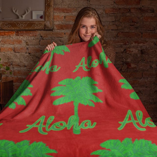 Manta Polar Red Green Palm Aloha Tropical Holiday (Pretend you're in Hawaii this Christmas!)