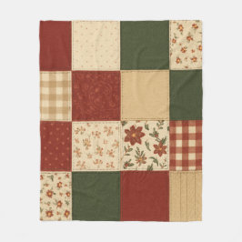 Manta Polar Red Green Patchwork Quilt Rustic Farmhouse Floral