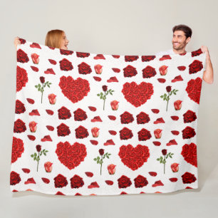 Manta Polar Red heart red flowers garden chic floral foliage