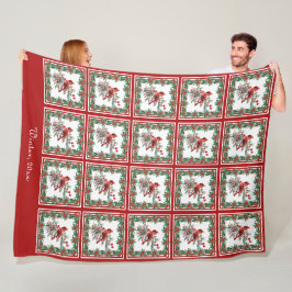 Manta Polar Red Mockingbird Poinsettia Borders Red Personaliza