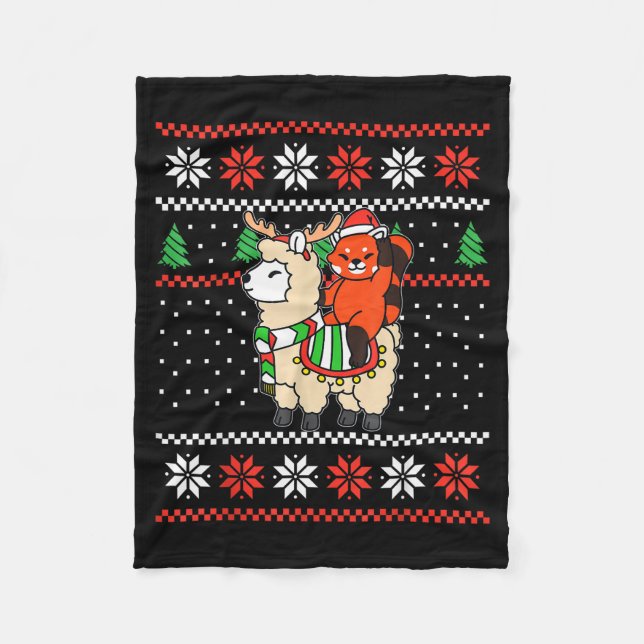 Manta Polar Red Panda Ugly Christmas Sweater Reindeer Llama Ri (Anverso)