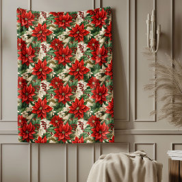 Manta Polar Red Poinsettia Blanket Classic Christmas Home Chic