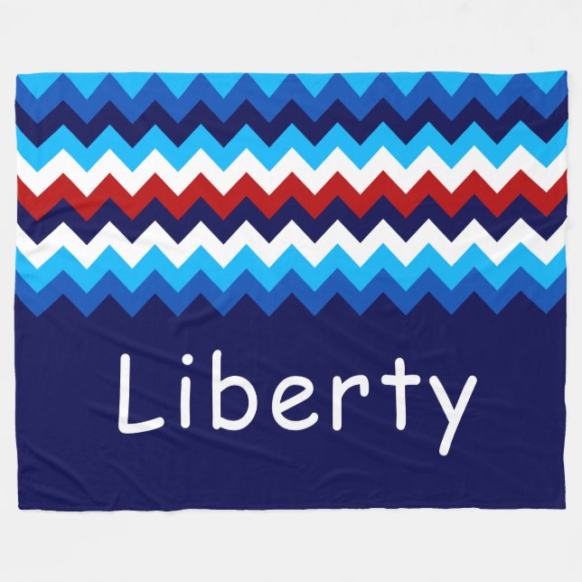 Manta Polar Red White Blue Chevron Custom Large Fleece Blanket (Frente (Horizontal))