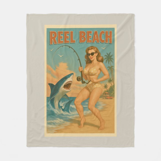 Manta Polar Reel Beach Shark Fishing Pin-Up Retro Coastal Life (Anverso)