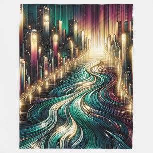 Manta Polar "Reflexiones Verde azuladas: Vibrante paisaje urba