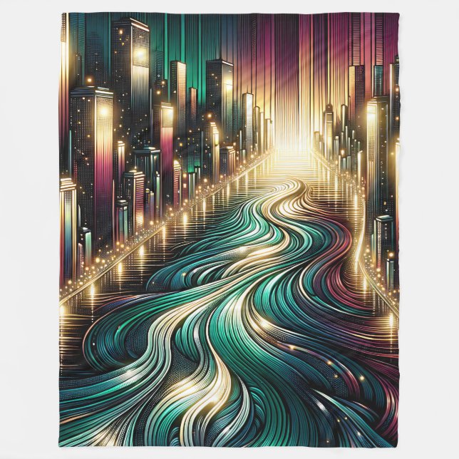 Manta Polar "Reflexiones Verde azuladas: Vibrante paisaje urba (Anverso)