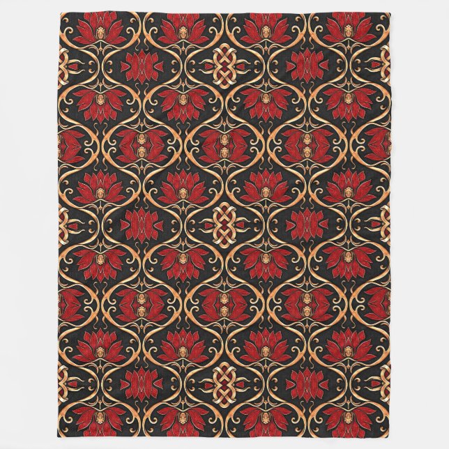 Manta Polar Regal Red Lotus & Golden Filigree Pattern (Anverso)