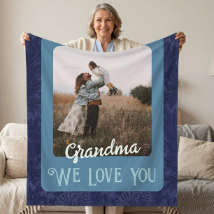 Manta Polar Regalo Abuela Texto Foto Personalizado Chic Azul