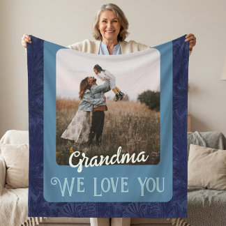Manta Polar Regalo Abuela Texto Foto Personalizado Chic Azul