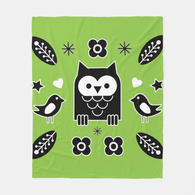 Manta Polar Regalo de arte popular de búho escandinavo (Anverso)