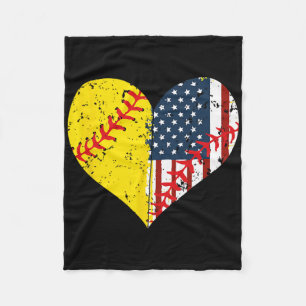 Manta Polar Regalo de béisbol femenino corazón bandera america
