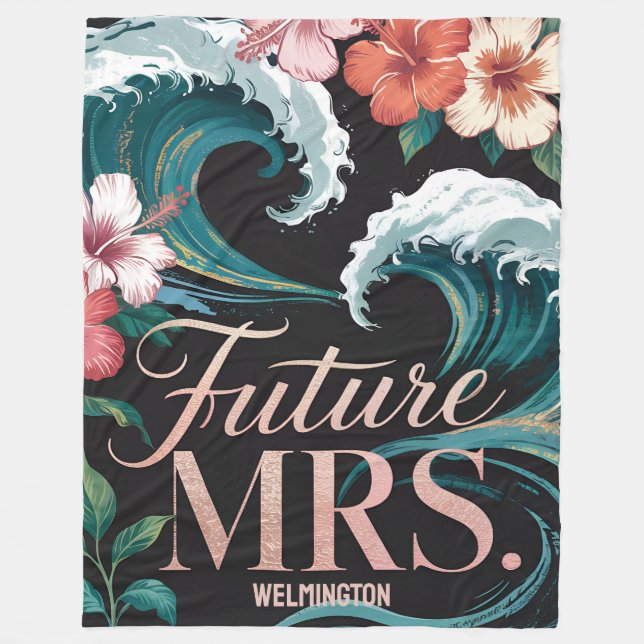 Manta Polar Regalo de Boda Future Sra Flores Tropicales Olas (Anverso)