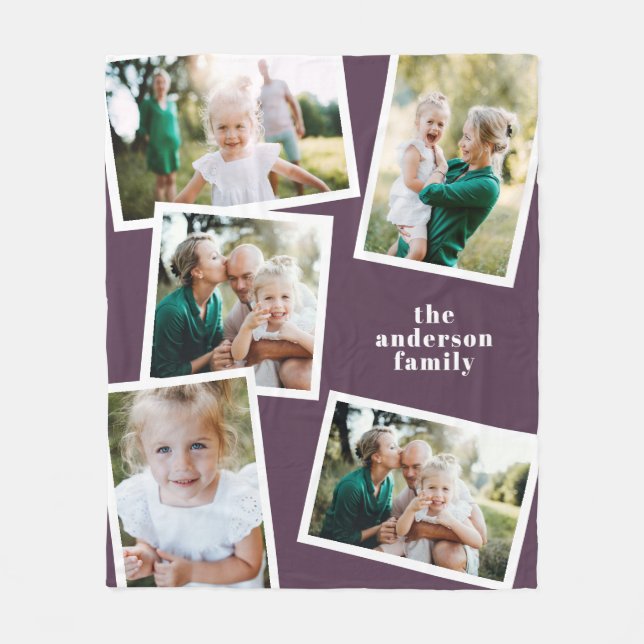 Manta Polar Regalo de decoración familiar con fotos moradas (Anverso)