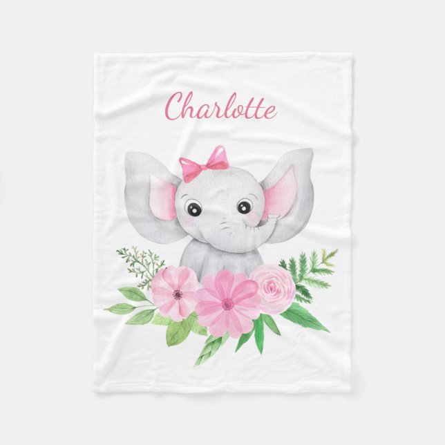 Manta Polar Regalo de Elefante Rosa para Bebé Personalizado (Anverso)