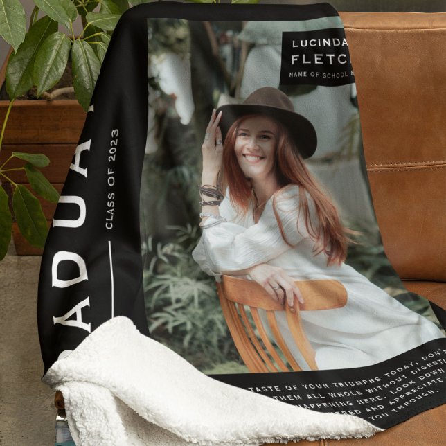 Manta Polar Regalo de graduación de foto y cita negra (Subido por el creador)
