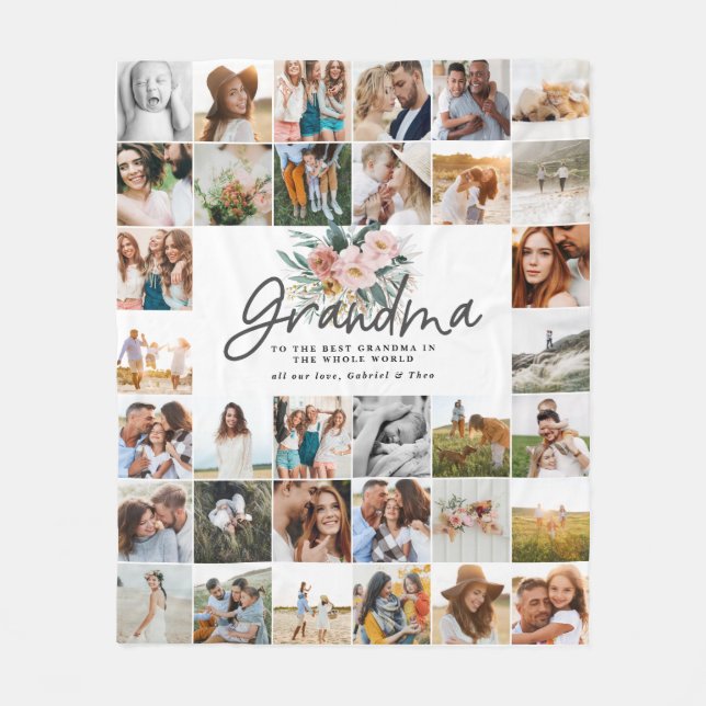 Manta Polar Regalo de la abuela multifoto hermosa floral (Anverso)