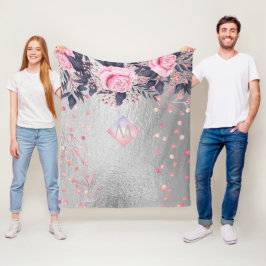 Manta Polar Regalo de la Marina Plata Monograma Rosegold Girly