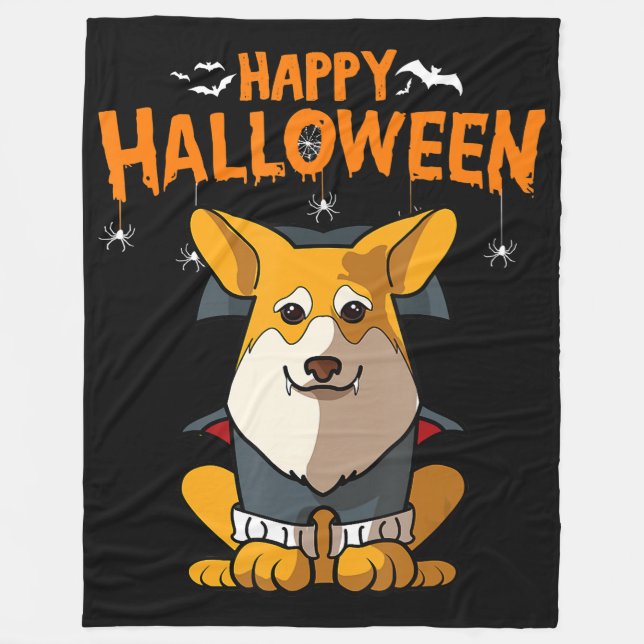Manta Polar Regalo de perro | feliz halloween pembroke corgi (Anverso)