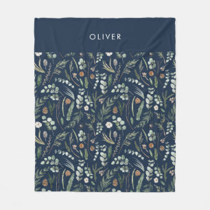 Manta Polar Regalo familiar moderno botánico azul marino