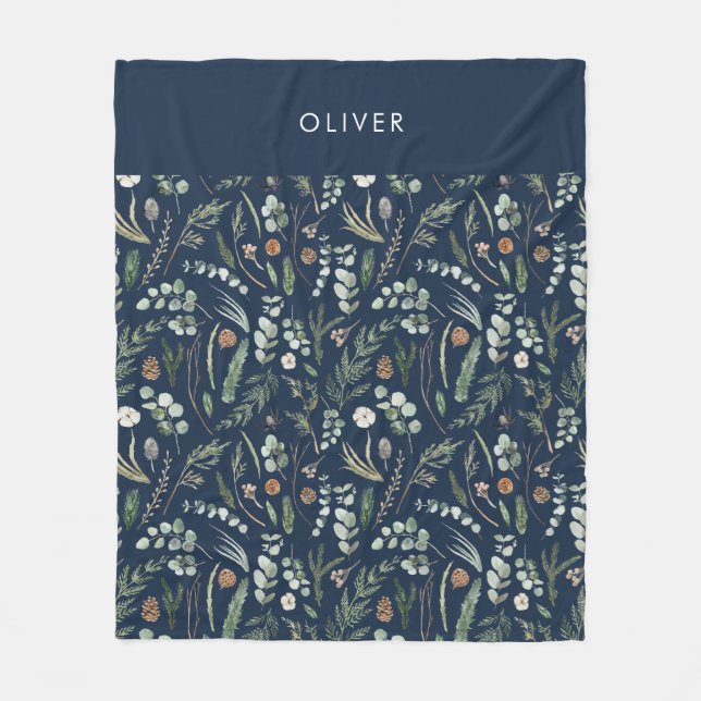 Manta Polar Regalo familiar moderno botánico azul marino (Anverso)