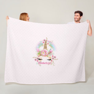 Manta Polar Regalo NOMBRADO Unicornio Flores Arcoíris de Oro R