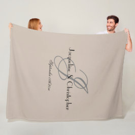 Manta Polar Regalo para recién casados Monograma Gris Negro No