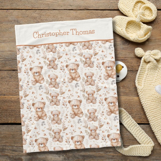 Manta Polar Regalo Personalizado de Osos Marrones para Bebé Ni (Personalized Brown Bears Baby Blanket. Baby shower gift, new baby boy gift.)