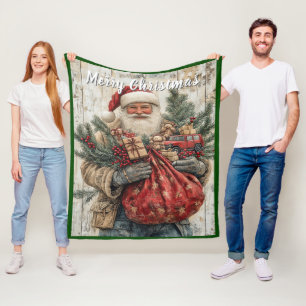 Manta Polar Regalos de Navidad de Papá Noel Bolsa Roja Rama de