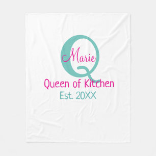 Manta Polar Reina de la cocina monograma minimo verde rosa sim