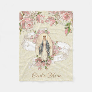 Manta Polar Reina del cielo bendecida Virgen María rosas rosa