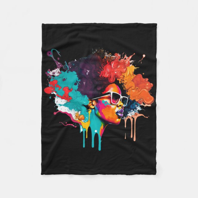 Manta Polar Reina negra afro melanina goteando arte por los es (Anverso)