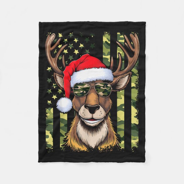 Manta Polar Reindeer Camo American Flag Christmas Pajama X-mas (Anverso)