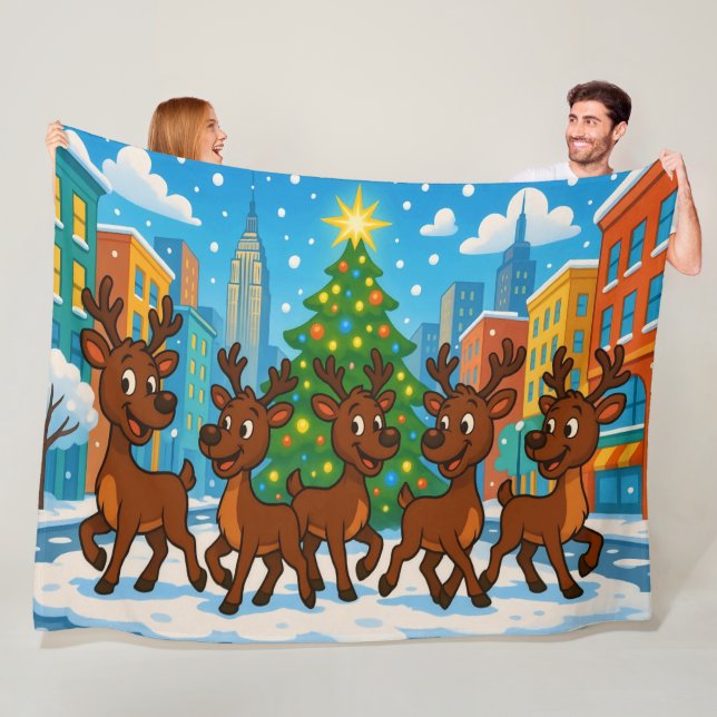 Manta Polar Reindeer Fleece Christmas Blanket (In situ)