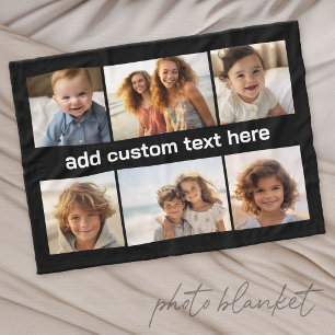 Manta Polar Rejilla de 6 fotos - Texto personalizado blanco -