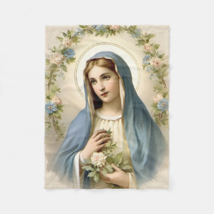 Manta Polar Religiosa Católica Virgen María Floral