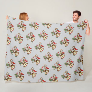 Manta Polar Reno sonriente decorado con adorno de Navidad