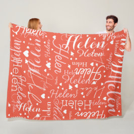 Manta Polar Repetir nombre y corazón a través de Naranja rojo