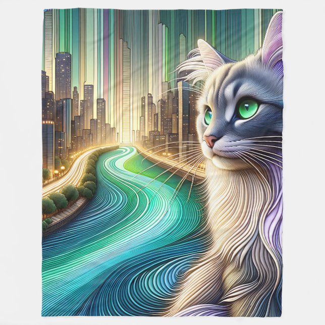 Manta Polar "Resaltar gato con vista de paisaje" (Anverso)