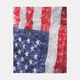 Manta Polar Resumen Bandera Americana, Estilo Acuarela.