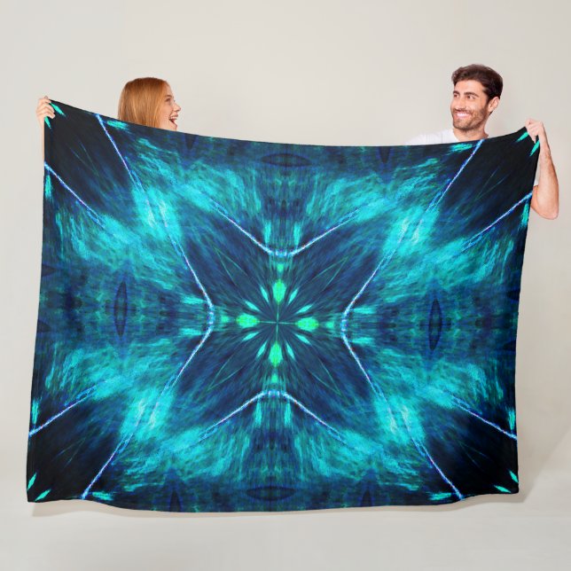 Manta Polar Resumen Bloom Aqua y diseño fractal azul (In situ)