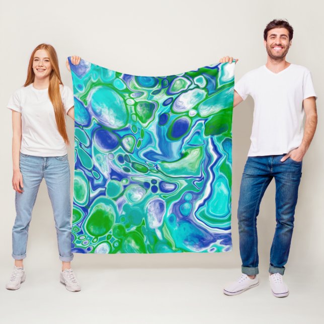 Manta Polar Resumen de arte de fluidos de mármol azul y verde (In situ)