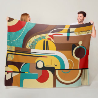 Manta Polar Resumen de arte retro | Diseño amarillo y marrón