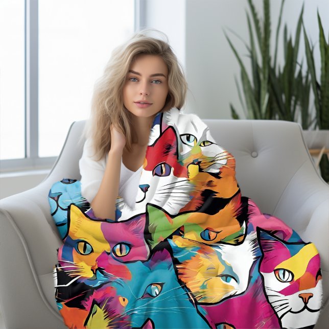 Manta Polar Resumen de gatos de diseño de arte pop (Cats Abstract Pop Art Design Fleece Blanket)