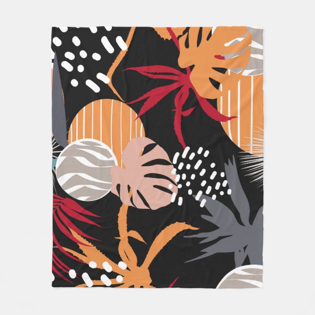 Manta Polar Resumen de hojas florales, tropicales, dibujo sin  (Anverso)