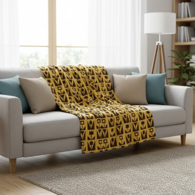 Manta Polar Resumen de la cubierta floral amarilla geométrica (Subido por el creador)