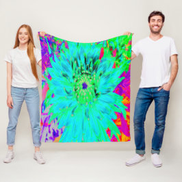 Manta Polar Resumen de la flor de Dahlia decorativa de Aqua