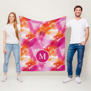 Manta Polar Resumen de Naranja rosa de color de agua monogramo