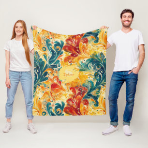 Manta Polar Resumen de oro y verde esmeralda, hojas de Paisley