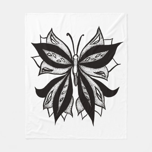Manta Polar Resumen De Tatuaje De Mariposa Negro Y Blanco (Anverso)